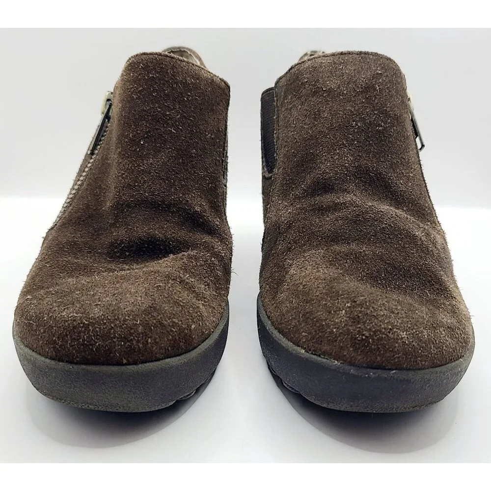 Aerosoles Boots Ankle Booties Brown Suede Wedge Heel Zip-Up Size 5.5 - Picture 2 of 11